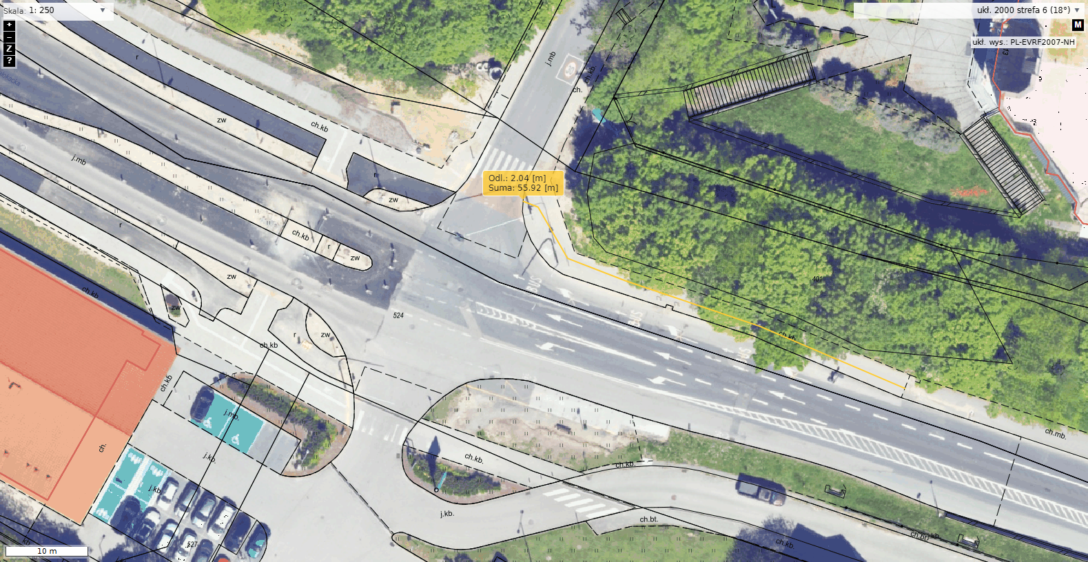 Małokacka - zaznaczony odcinek