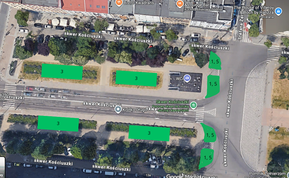 Rzut projektu BO - liczby w zaznaczonych kwadratach odnoszą sie do kosztorysu